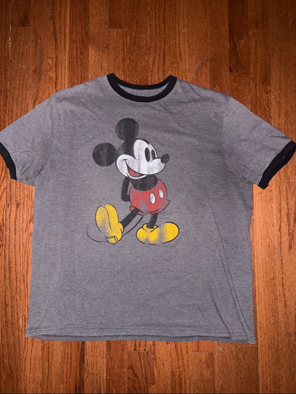 Walt Disney World Parks Gray Mickey Mouse Ringer Graphic Tee Black Trim Size XL